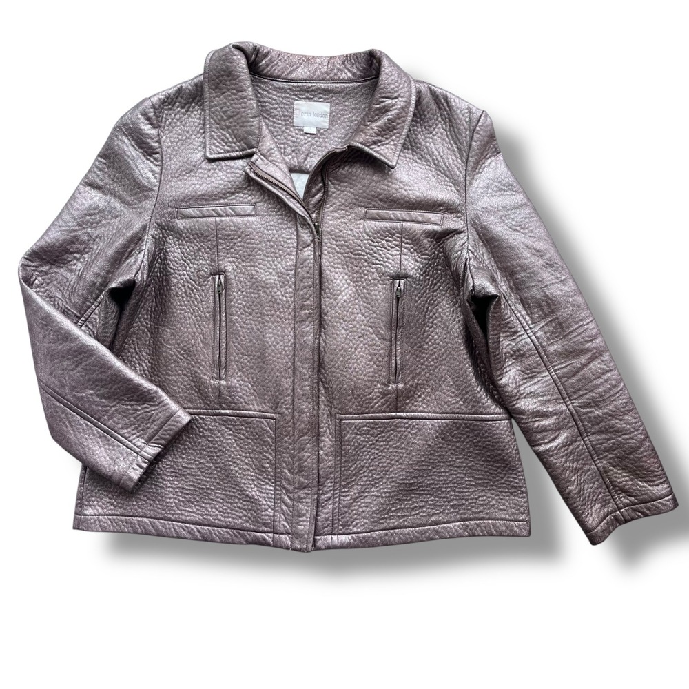 Erin London Women's XL Metallic Bronze Faux Leather Pebbled Full Zip Jacket Moto